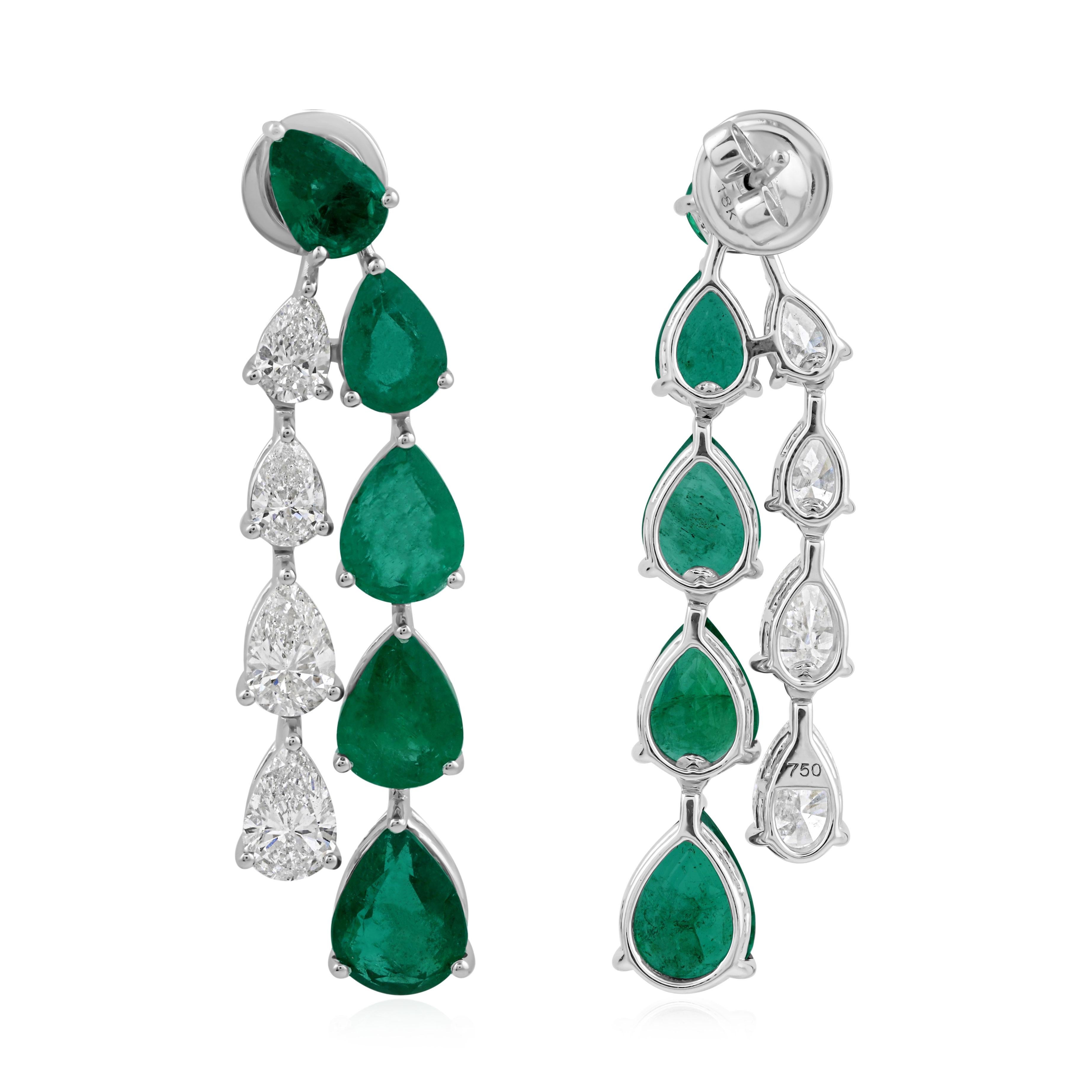 9,24 Karat Sambia Smaragd Diamant Tropfen Ohrringe 18k Weißgold Feiner Schmuck (Tropfenschliff) im Angebot