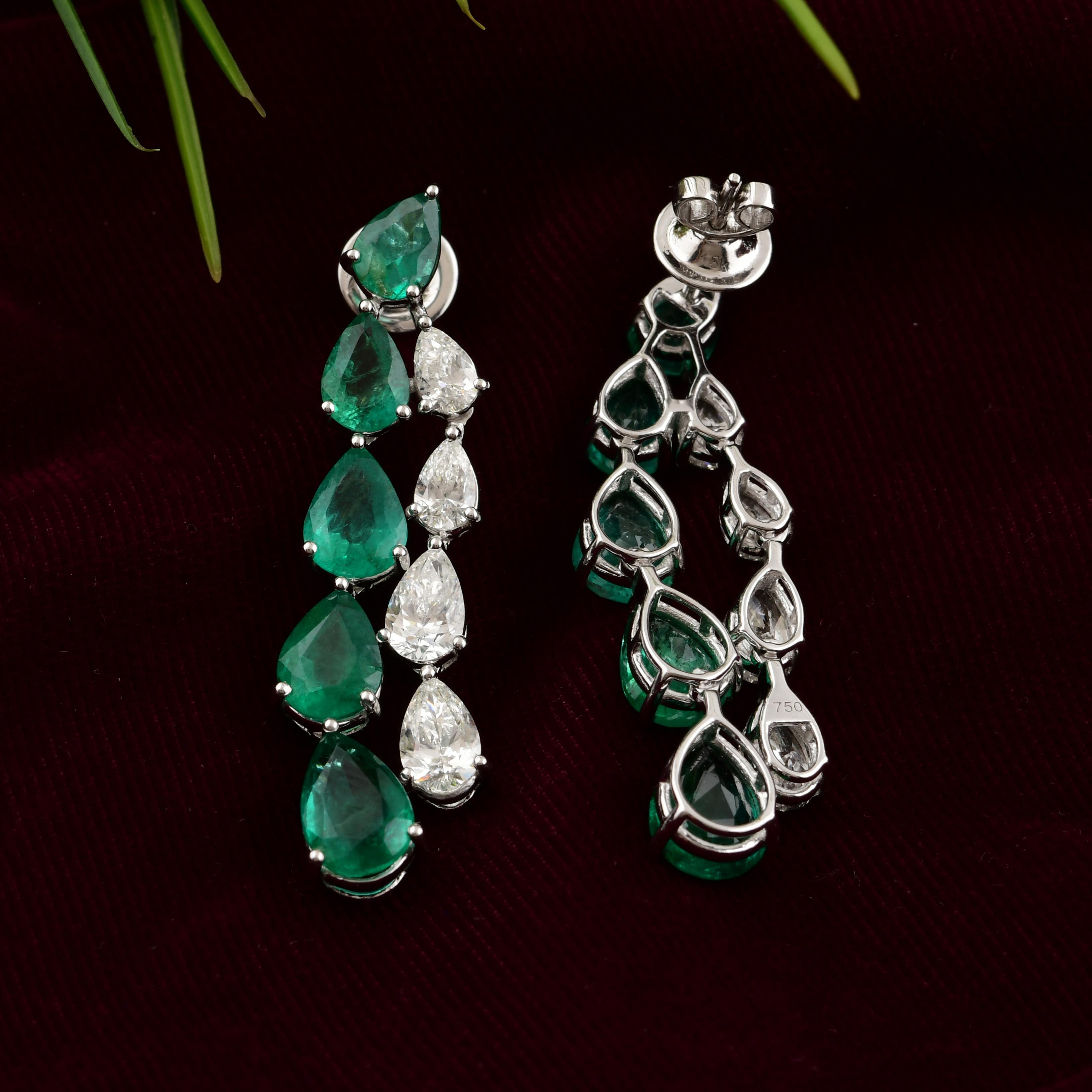 9,24 Karat Sambia Smaragd Diamant Tropfen Ohrringe 18k Weißgold Feiner Schmuck Damen im Angebot