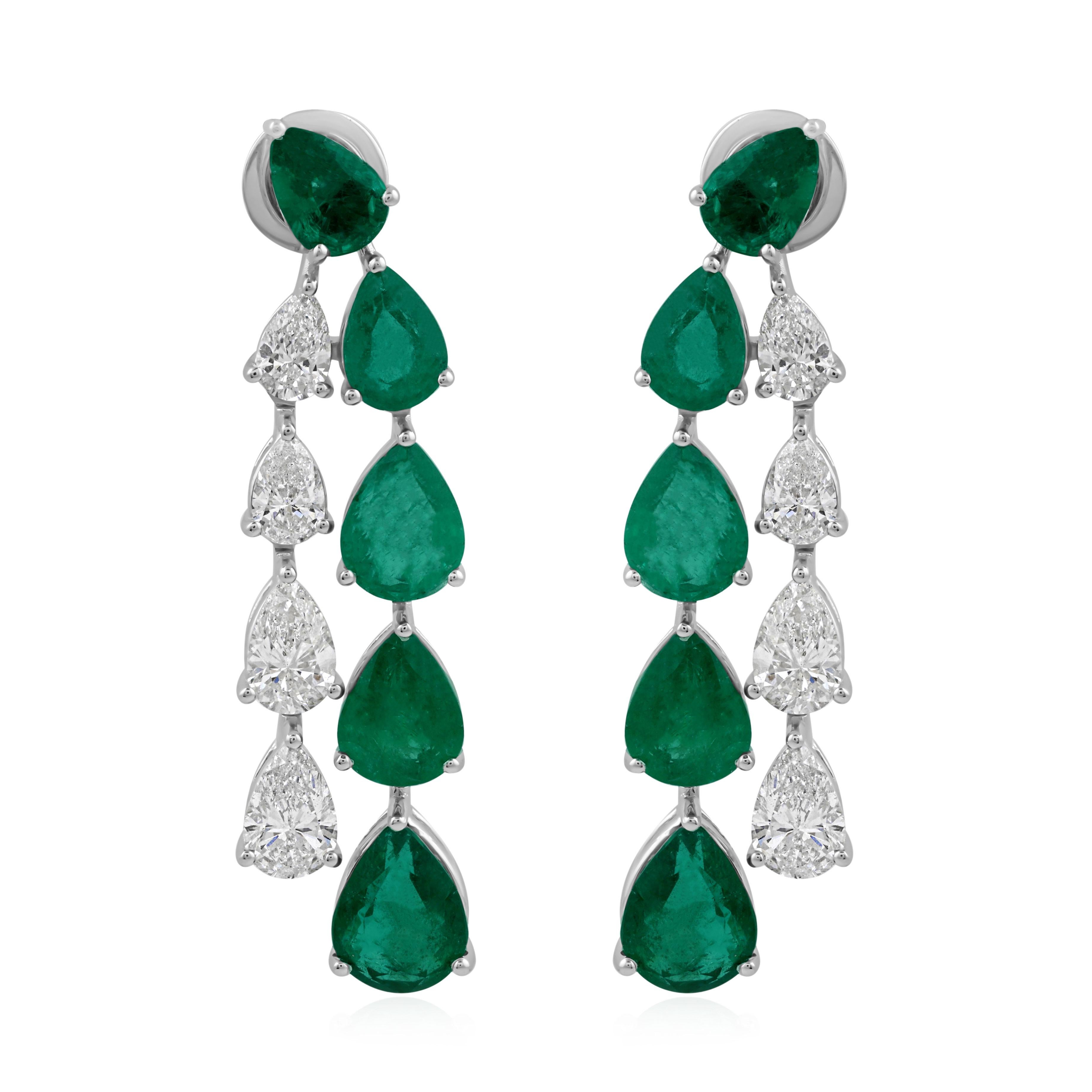 9,24 Karat Sambia Smaragd Diamant Tropfen Ohrringe 18k Weißgold Feiner Schmuck im Angebot 3