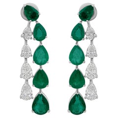 9,24 Karat Sambia Smaragd Diamant Tropfen Ohrringe 18k Weißgold Feiner Schmuck