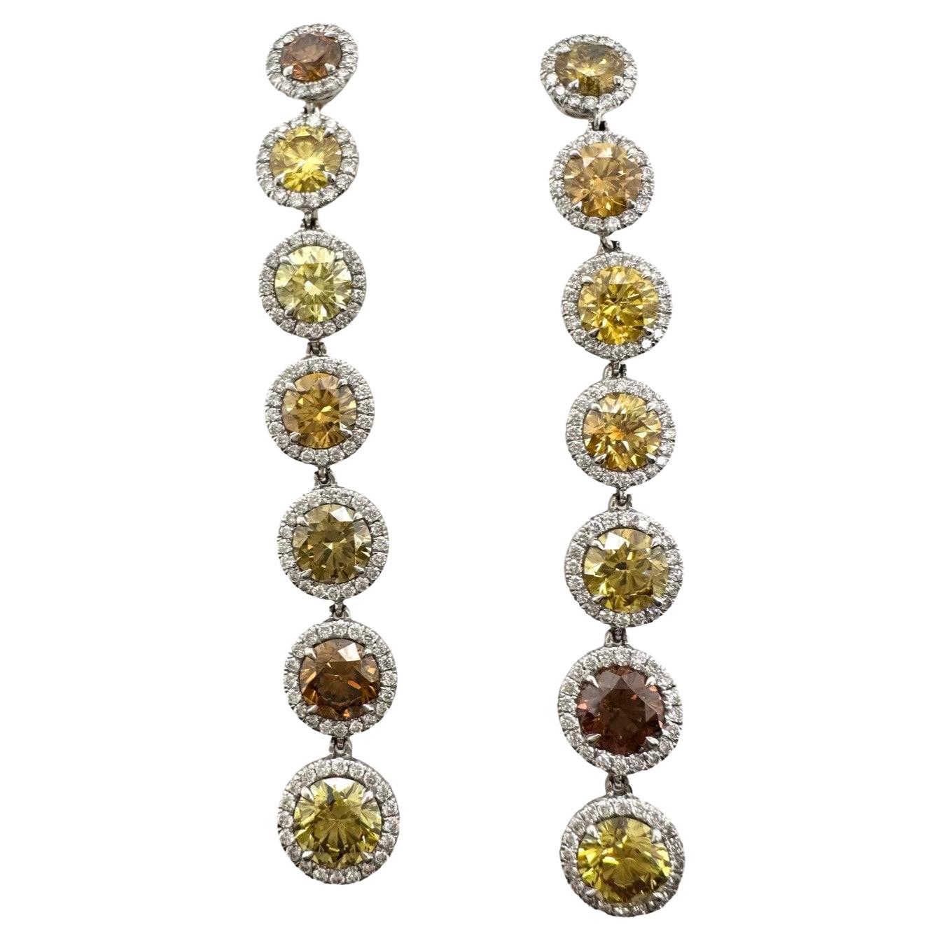 9.24 Carats Natural Untreated Fancy Yellow and White Diamond Dangle Earrings For Sale