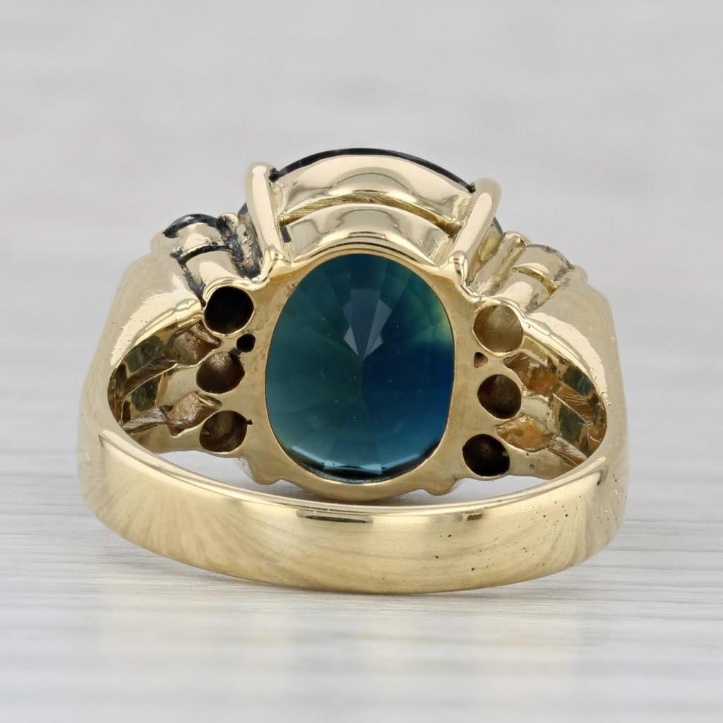 Oval Cut 9.24ctw Teal Sapphire Diamond Ring 18k Yellow Gold Size 7 GIA Engagement For Sale