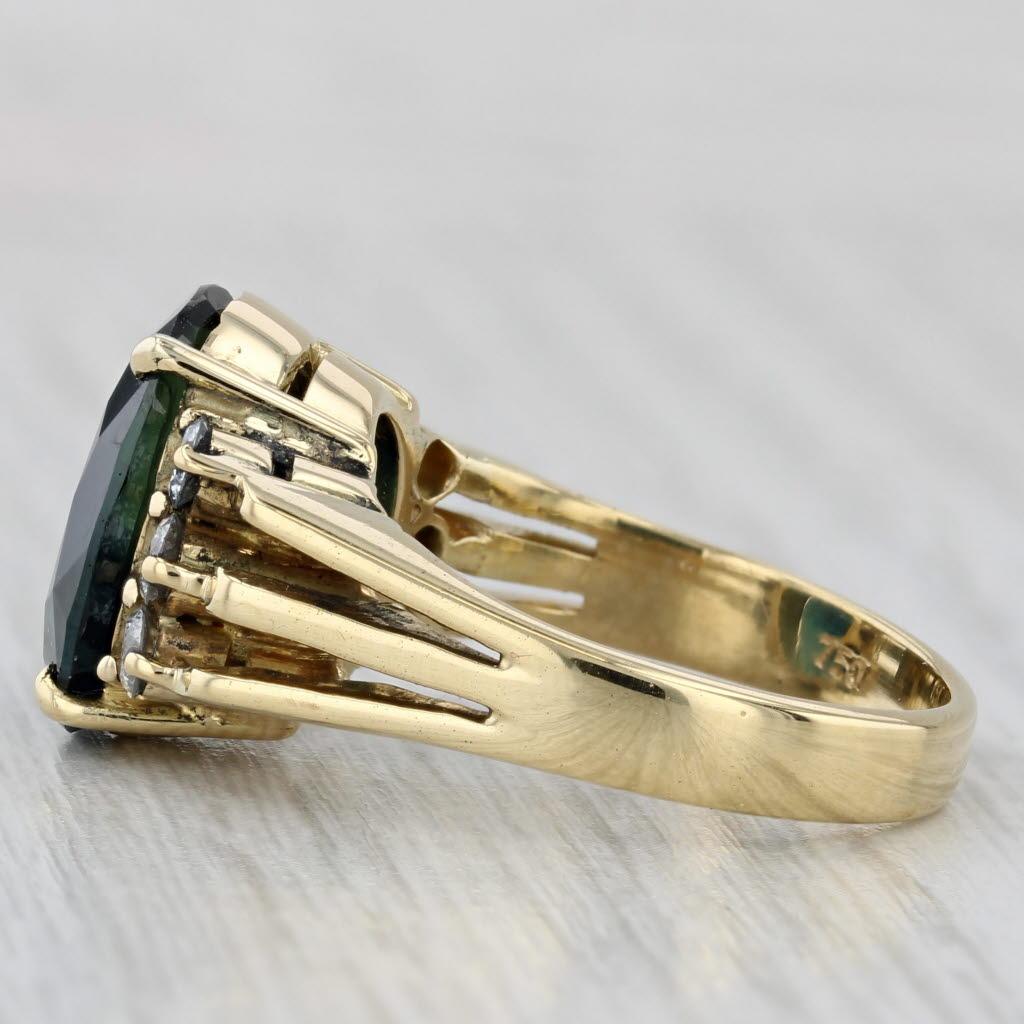 Women's or Men's 9.24ctw Teal Sapphire Diamond Ring 18k Yellow Gold Size 7 GIA Engagement For Sale