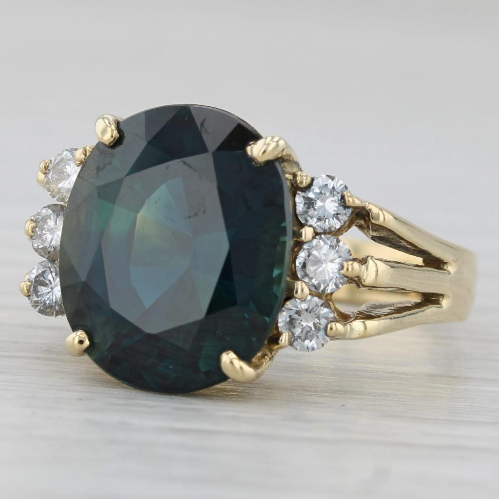 9.24ctw Teal Sapphire Diamond Ring 18k Yellow Gold Size 7 GIA Engagement For Sale 1