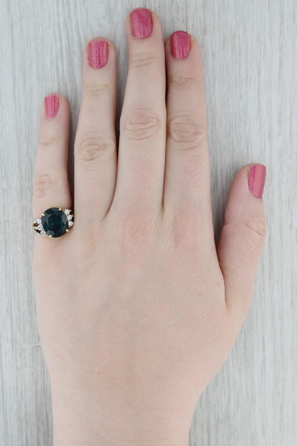 9.24ctw Teal Sapphire Diamond Ring 18k Yellow Gold Size 7 GIA Engagement For Sale 4