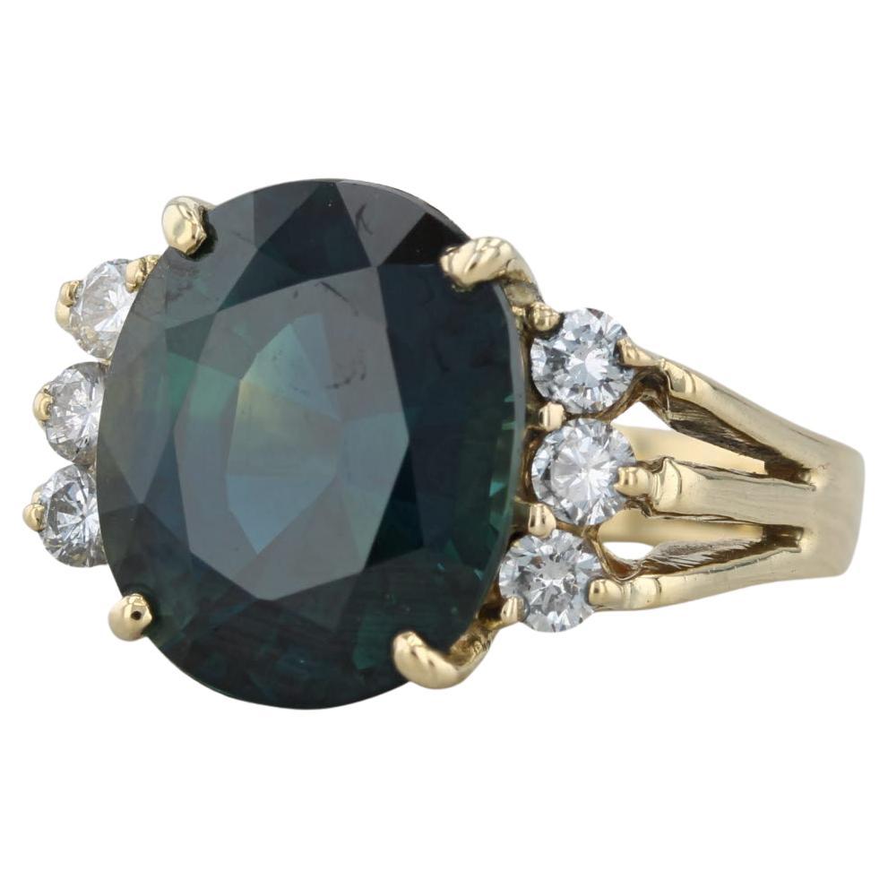 9.24ctw Teal Sapphire Diamond Ring 18k Yellow Gold Size 7 GIA Engagement For Sale