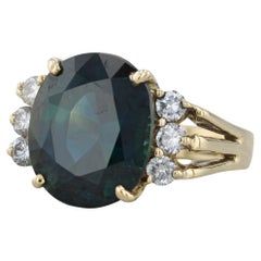 9.24ctw Teal Sapphire Diamond Ring 18k Yellow Gold Size 7 GIA Engagement