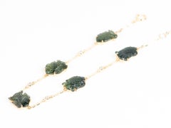 9.24ctw Teal Sapphire Fish Carving with Diamond Bubbles Bracelet 14K Gold 7" R21