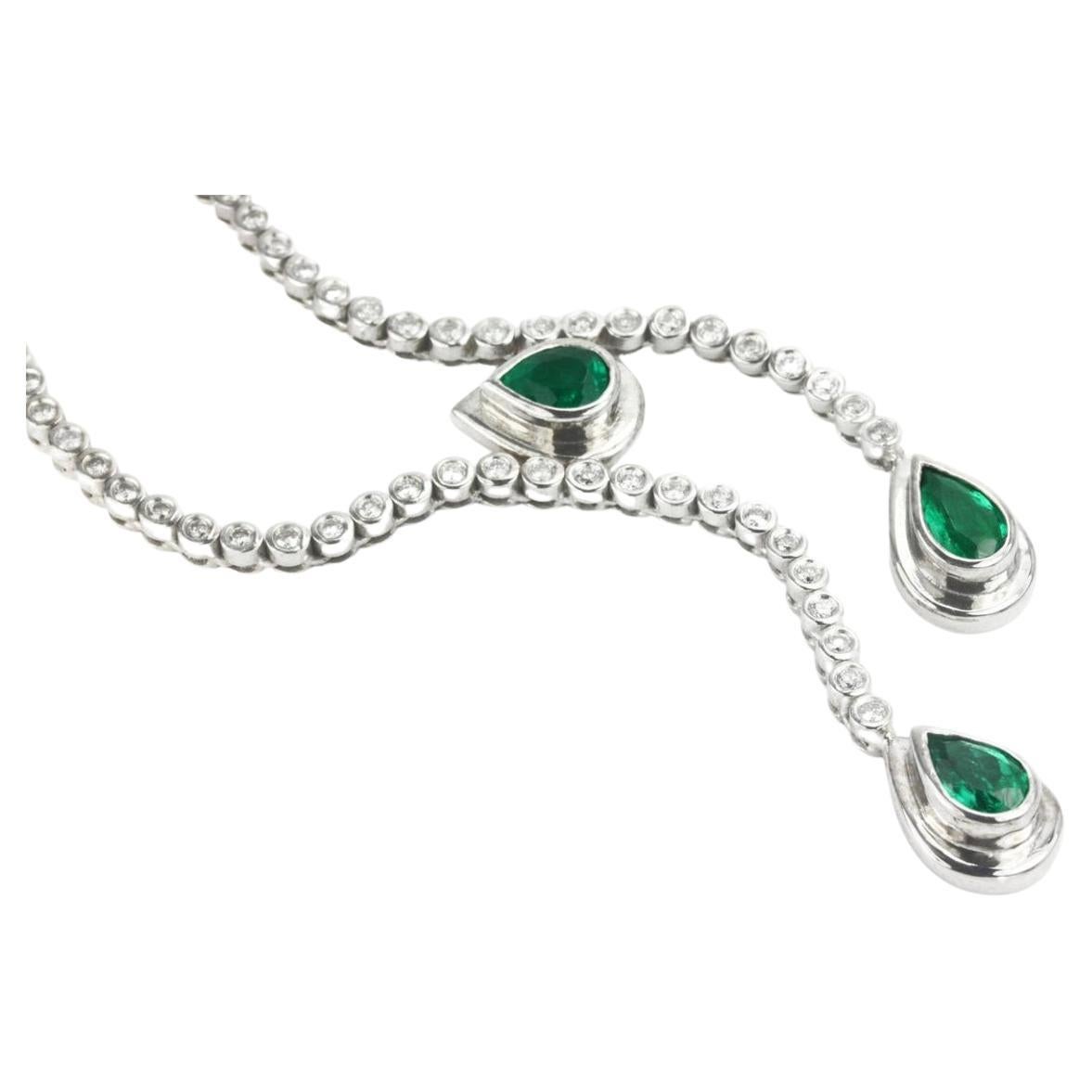 9.24tcw 18K Colombian Emerald Pear & Diamond Necklace For Sale