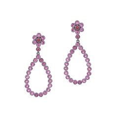925 Black Rhodium Sterling Silver Pink Tourmaline Drop Earrings