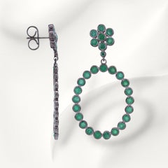 925 Black Sterling Silver 6.69 Cttw. Emerald Drop Earrings