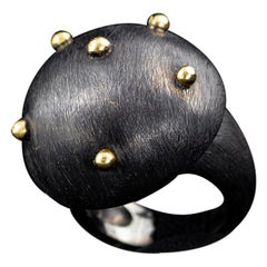 925 Burnished Silver Handmade Ring with 18 Kt Yellow Gold Inserts