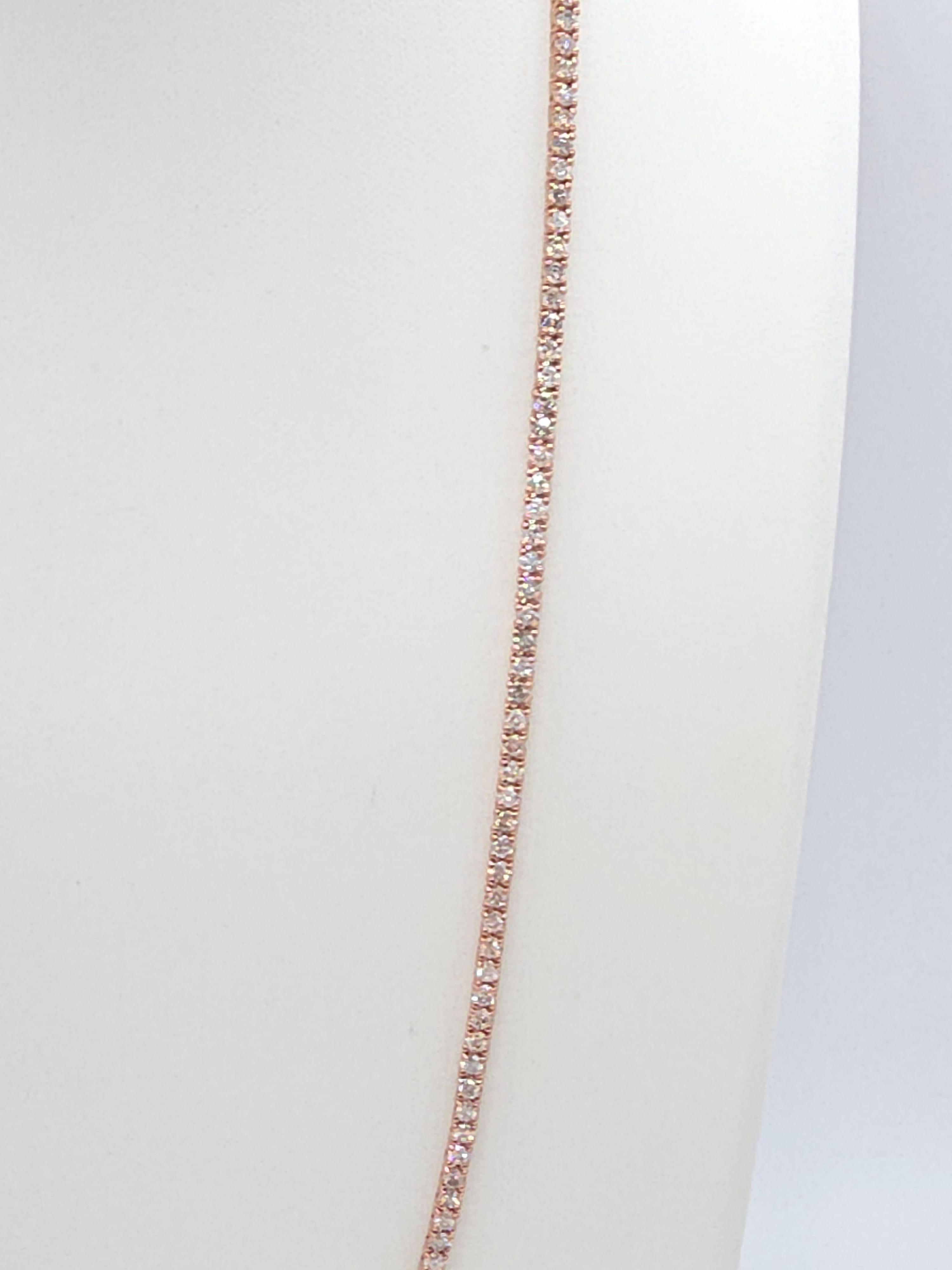 Collana Tennis con diamanti taglio Brilliante da 9,25 carati, oro rosa 14 carati, 22''. In condizioni Nuovo in vendita a Great Neck Plaza, NY