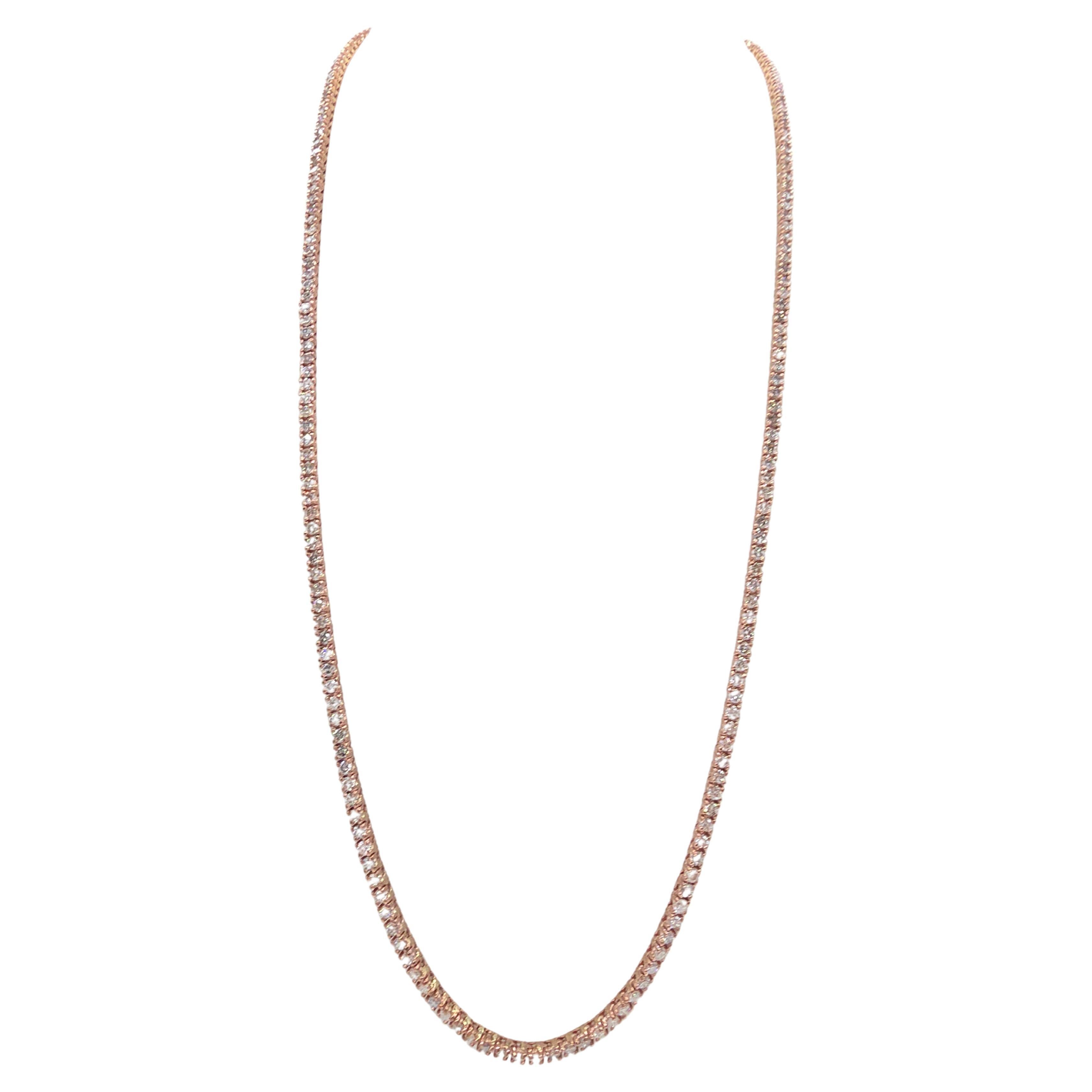 Collana Tennis con diamanti taglio Brilliante da 9,25 carati, oro rosa 14 carati, 22''.
