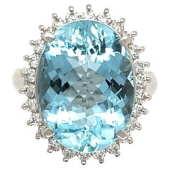 9.25 Carat Oval Aquamarine and Diamond Platinum Ring Estate Fine Jewelry