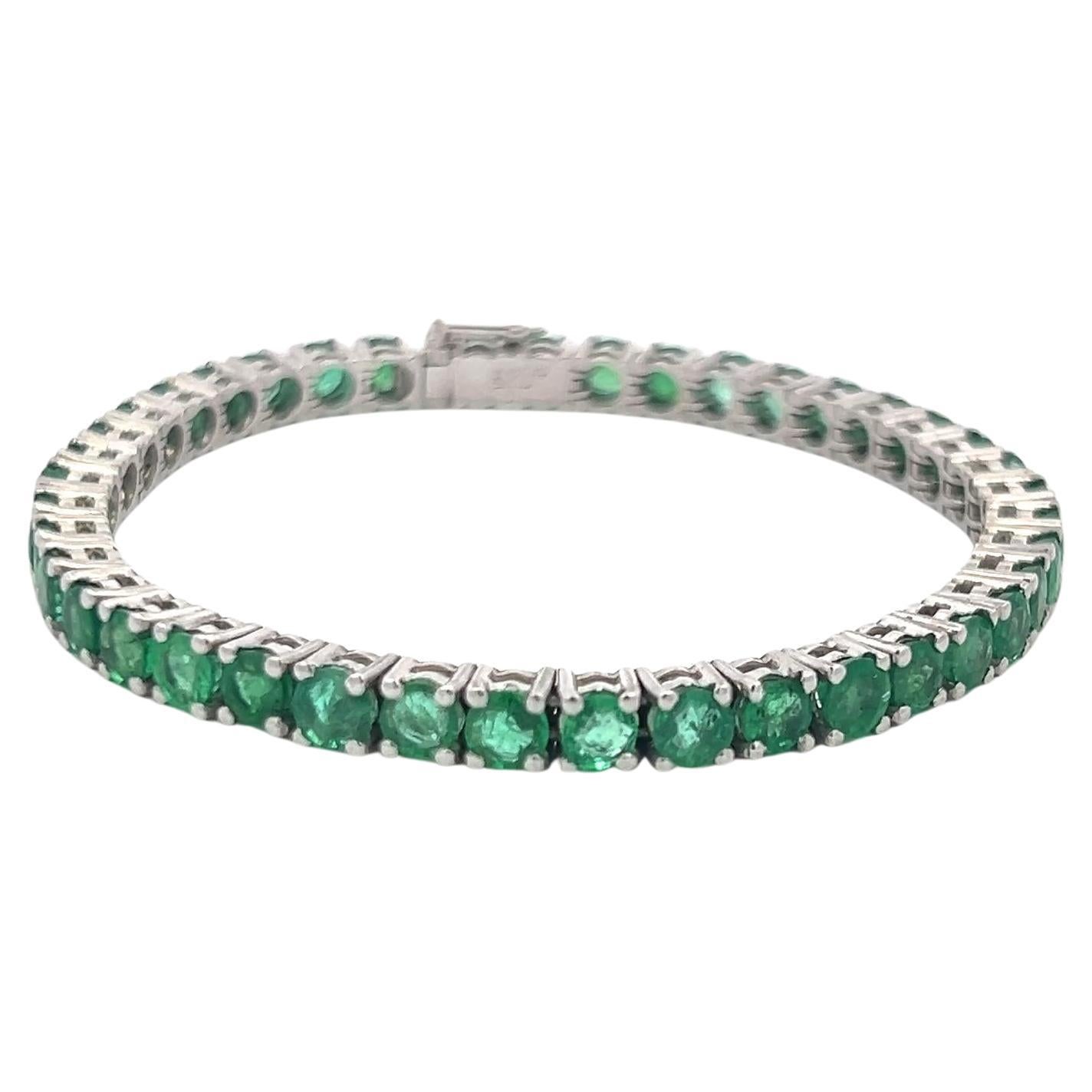 9.25 Carat Round Brilliant Emerald 18 Karat White Gold Tennis Bracelet