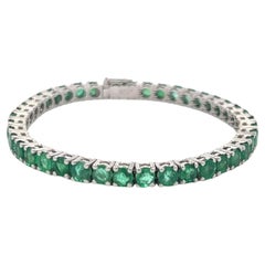 Bracciale da tennis in oro bianco 18 carati con smeraldo tondo brillante da 9,25 carati