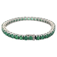 Bracelet de tennis vintage en or blanc 18K avec émeraude ronde de 9,25 carats