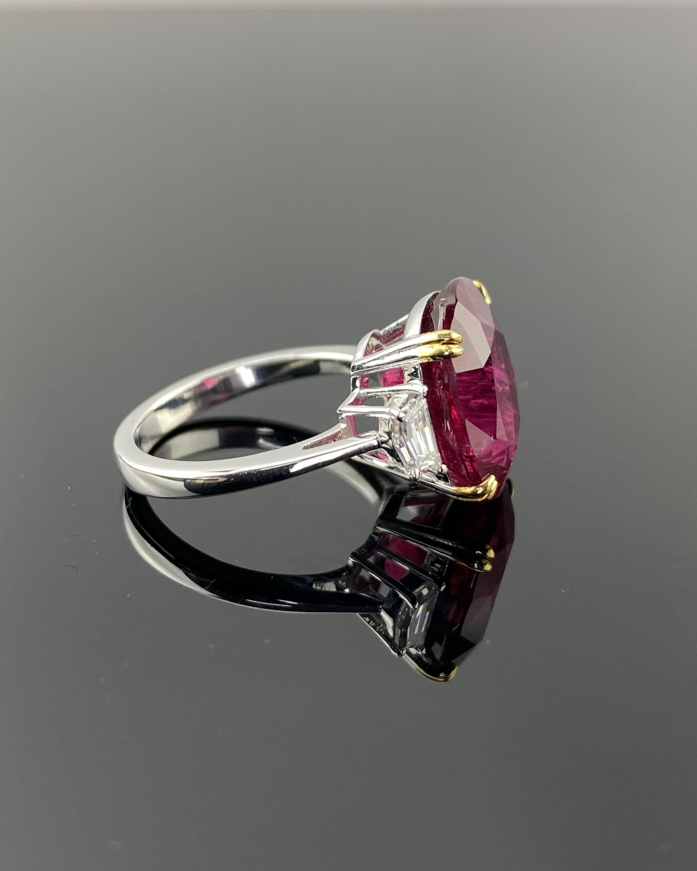 Modern 9.25 Carat Rubelite and Diamond Three Stone Engagement Ring For Sale