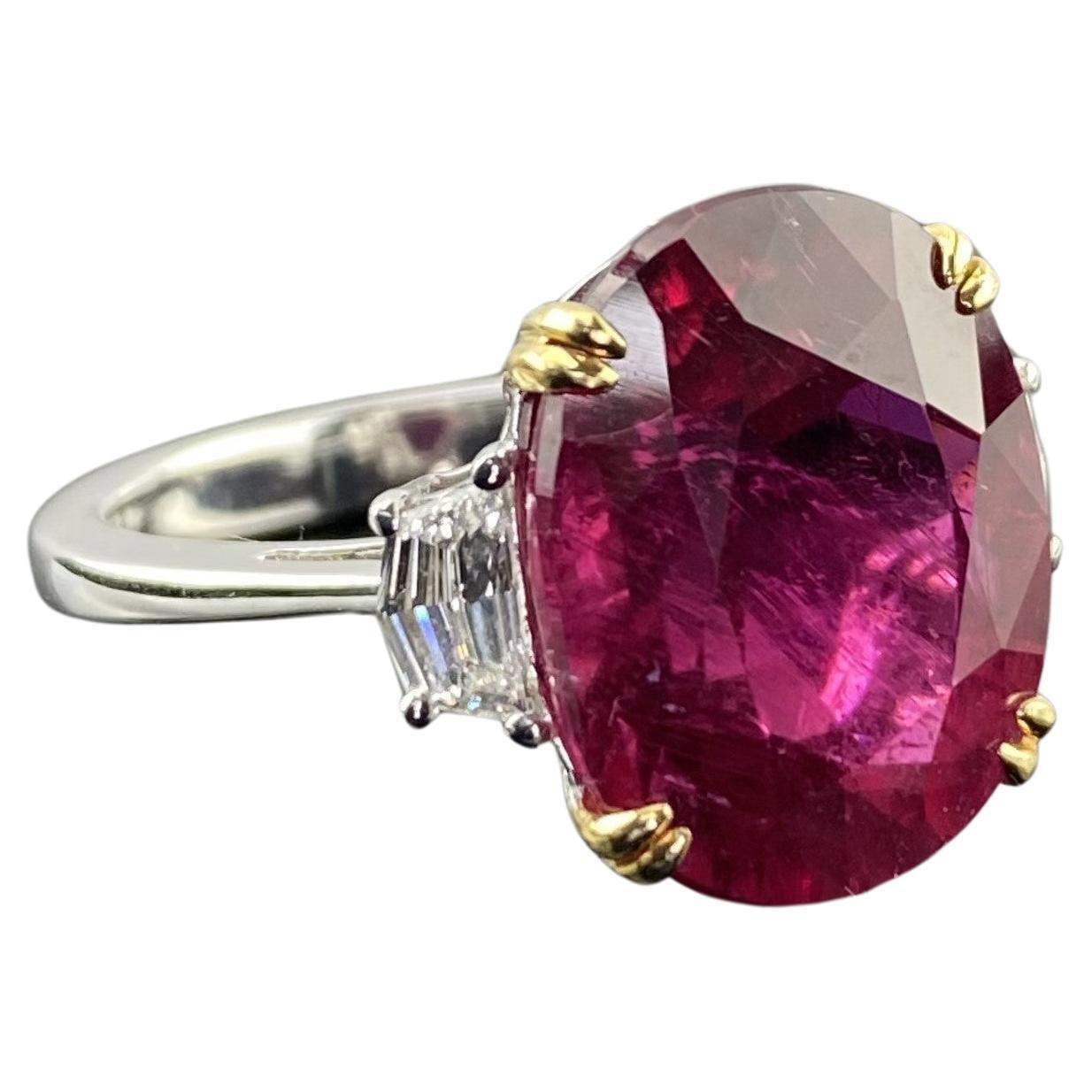 9.25 Carat Rubelite and Diamond Three Stone Engagement Ring For Sale