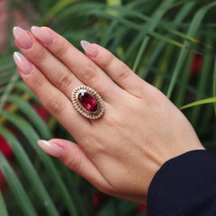 9.25 Carat Rubellite Tourmaline and Diamond Vintage Cocktail Ring