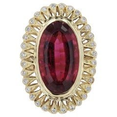 Anillo de cóctel vintage de turmalina rubelita y diamantes de 9,25 quilates