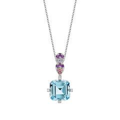 Sunita Nahata Blue Topaz 9.25ct. Pendant in 18KWG with Gemstone & Diamond.