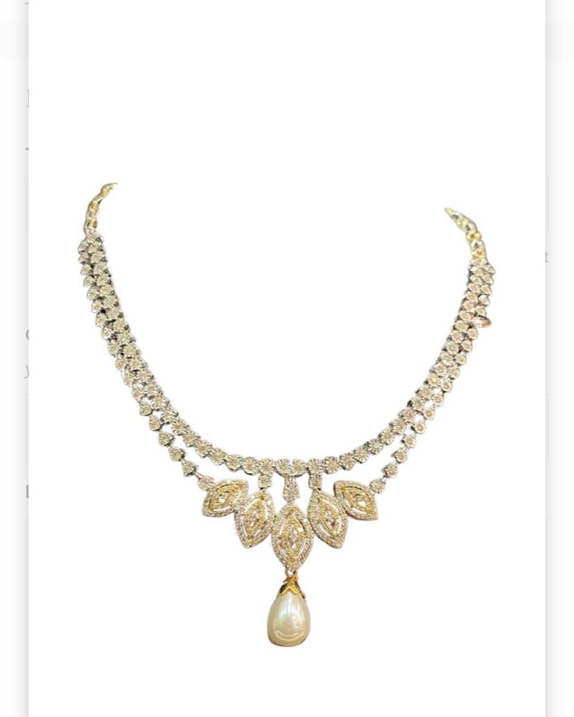 9,25 Karat F/VS1 Diamanten im runden Brillantschliff Diamanten Perlenkette aus 14K zweifarbigem Gold Damen im Angebot