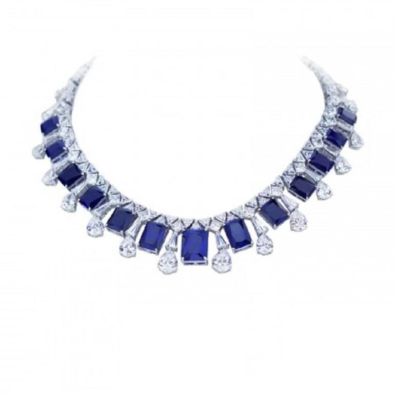 925 Fine Sterling Silver Natural Rhodium Plating White and Blue Necklace For Sale