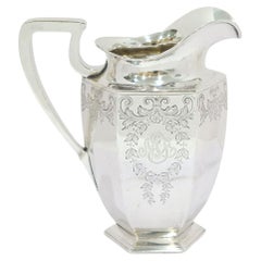 9.25 in Sterling Silver Dominick & Haff Antique Floral Scroll Hexagonal Pitcher