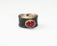925 Oxidized Silver 22kt Gold Crimson Garnet Ring