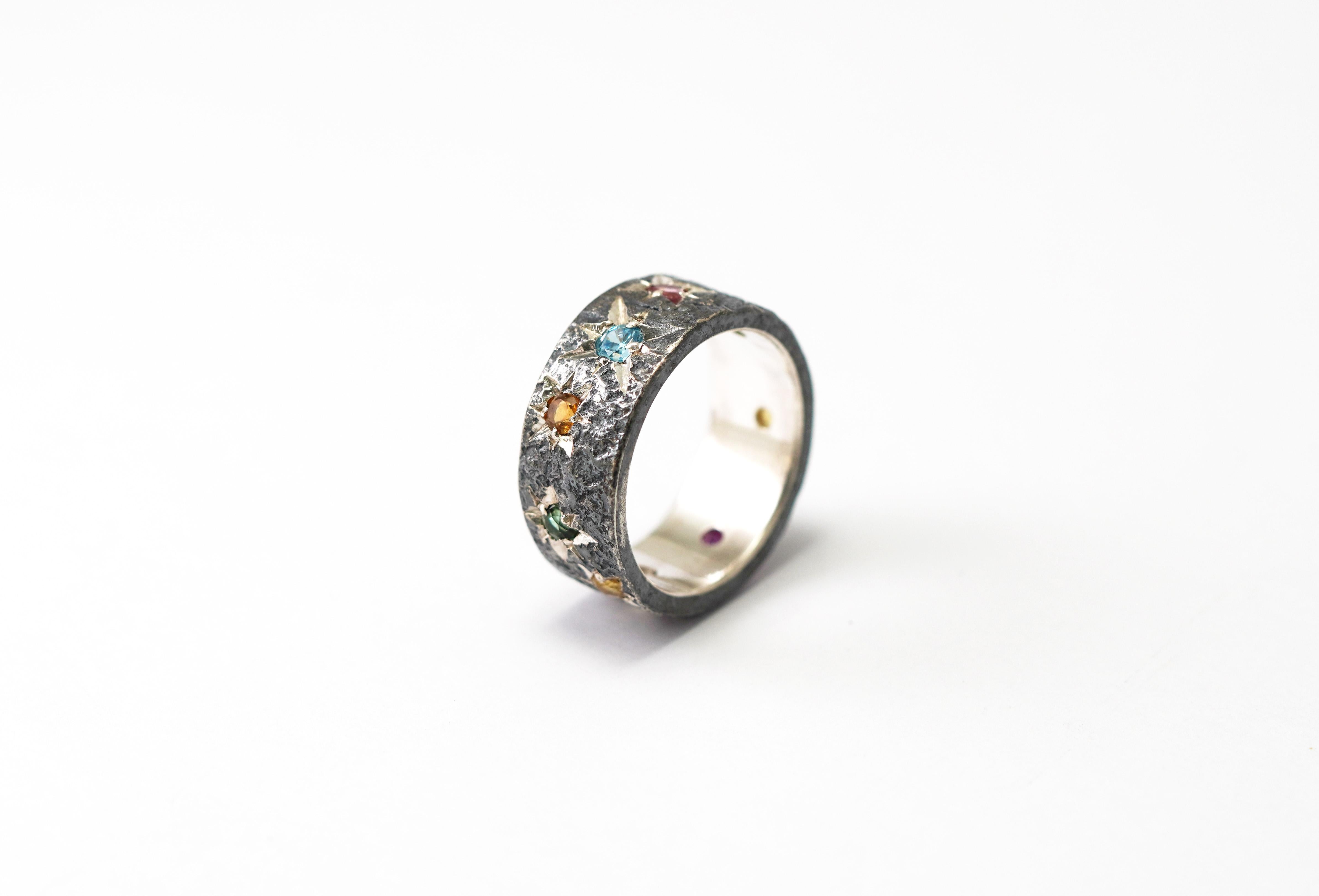 Bague en argent oxydé 925 Tourmaline multicolore Neuf - En vente à София, BG