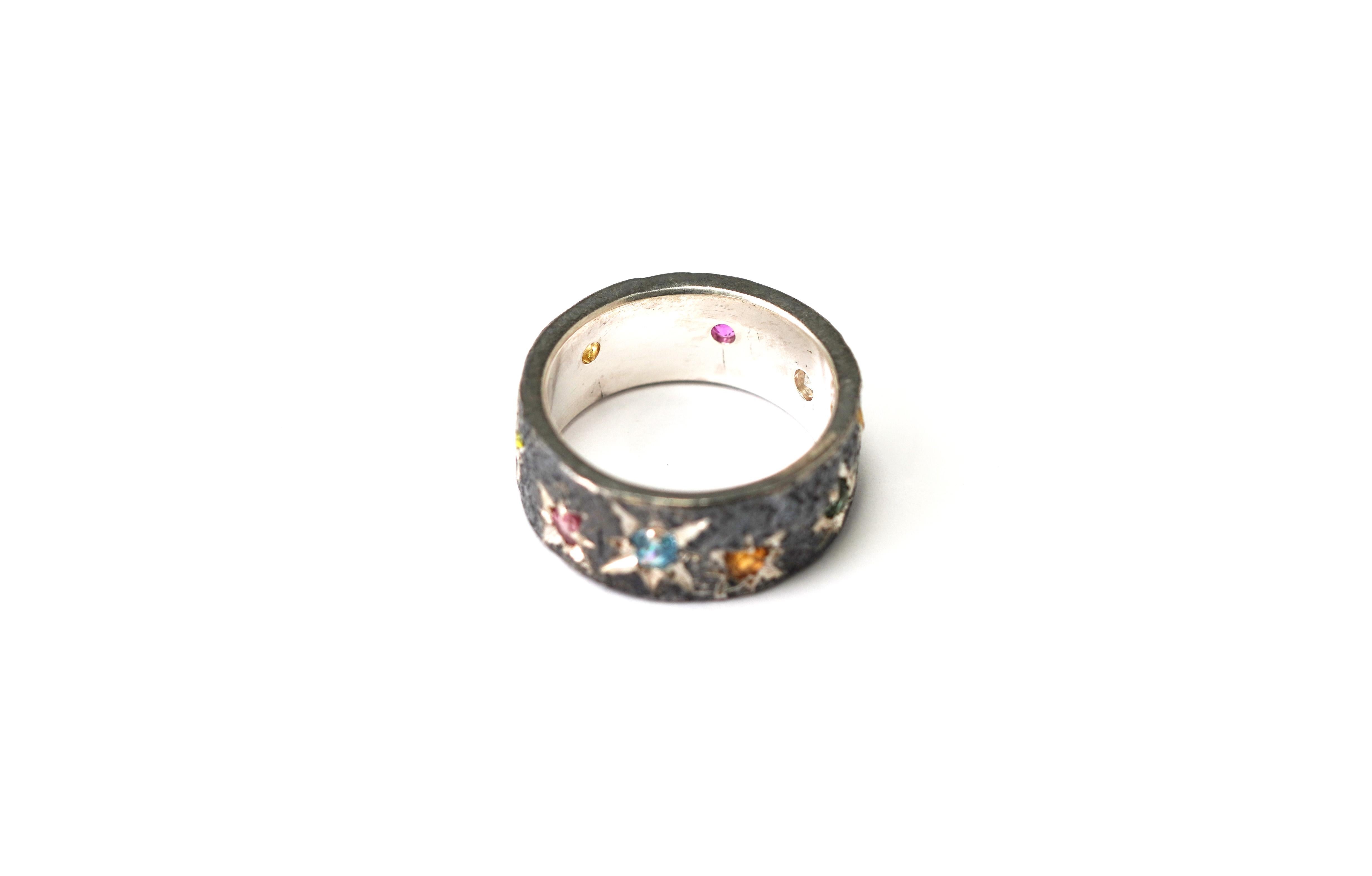 Bague en argent oxydé 925 Tourmaline multicolore en vente 1