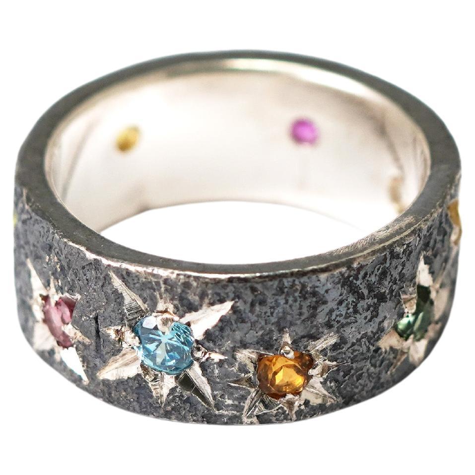 Bague en argent oxydé 925 Tourmaline multicolore