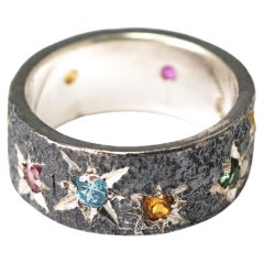 Bague en argent oxydé 925 Tourmaline multicolore
