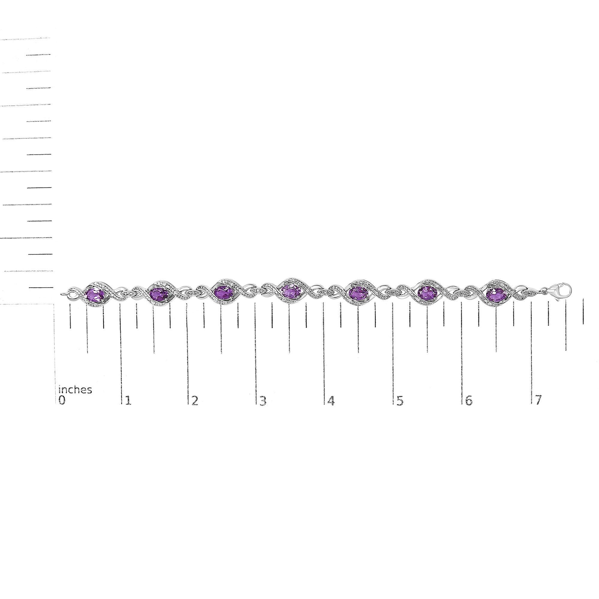 .925 Silber 1/10 Cttw natürlicher Diamant und ovaler Amethyst Kreuz Tennis-Armband im Zustand „Neu“ im Angebot in New York, NY