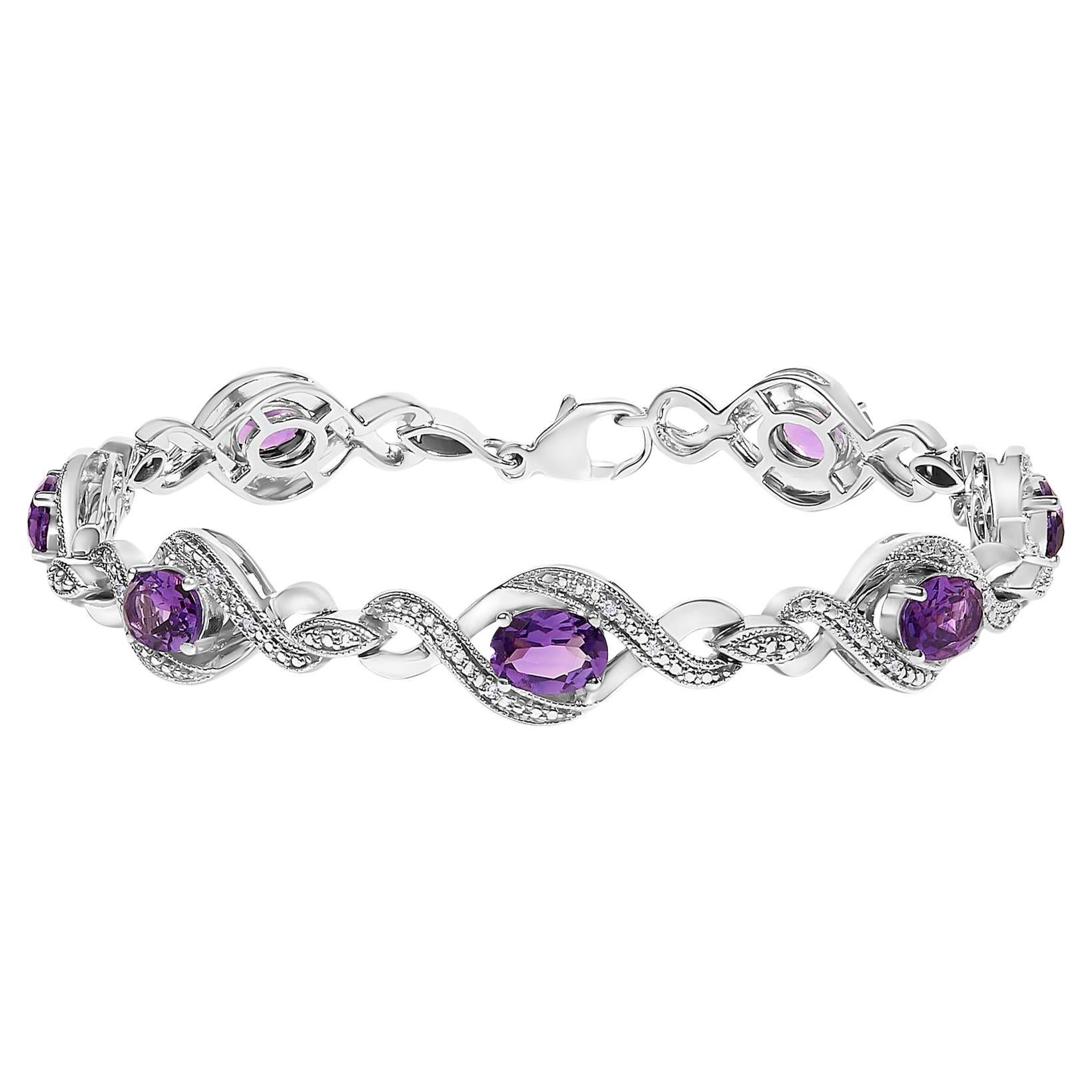 Bracciale da tennis con croce ovale e diamante naturale da 1/10 Cttw in argento .925