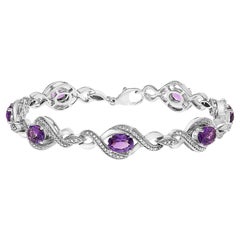 .925 Silver 1/10 Cttw Natural Diamond and Oval Amethyst Cross Tennis Bracelet