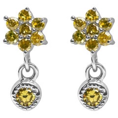 .925 Silber 1/10 Cttw Gelber behandelter Diamant Stern mit Lünette Ohrhänger