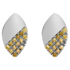.925 Silver 1/6 Cttw Yellow Diamond and Mirror Polish Pear Shape Stud Earrings
