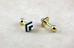 925 Silver 18 Karat Yellow Gold-Plated White Agate and Onyx Pyramid Cufflinks