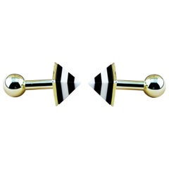 925 Silver 18 Karat Yellow Gold-Plated White Agate and Onyx Pyramid Cufflinks
