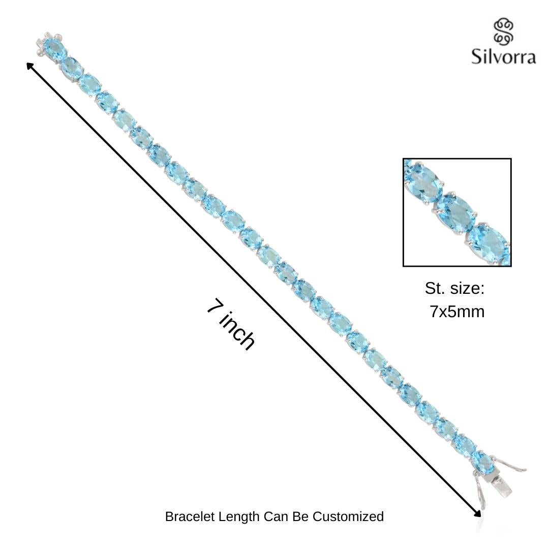 925 Silber 22,63 Karat Facettierter Blautopas Edelstein Tennisarmband für Oma im Angebot 5