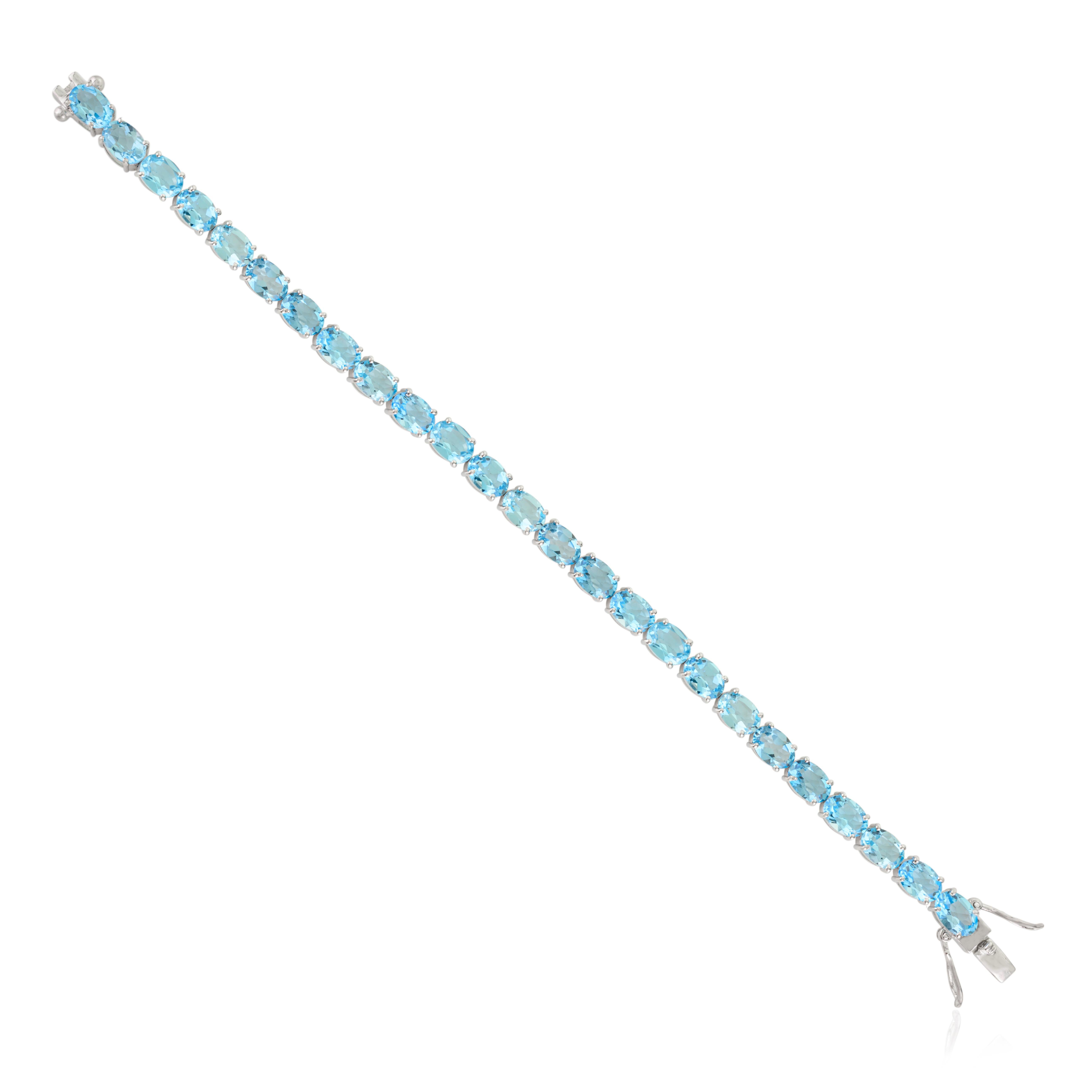 Art Nouveau Bracciale tennis in argento 925 da 22,63 carati con gemme di topazio blu sfaccettate per la nonna in vendita