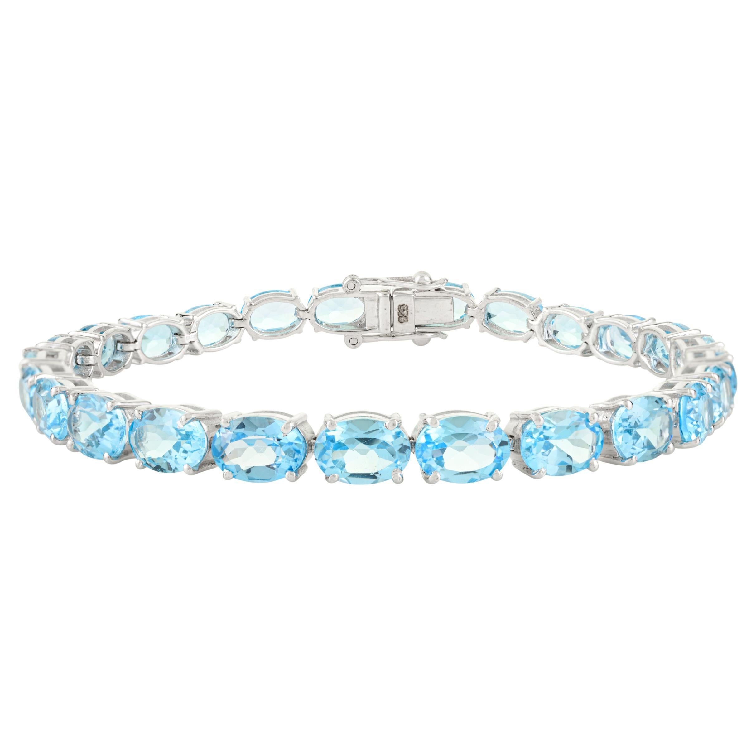 Bracciale tennis in argento 925 da 22,63 carati con gemme di topazio blu sfaccettate per la nonna in vendita