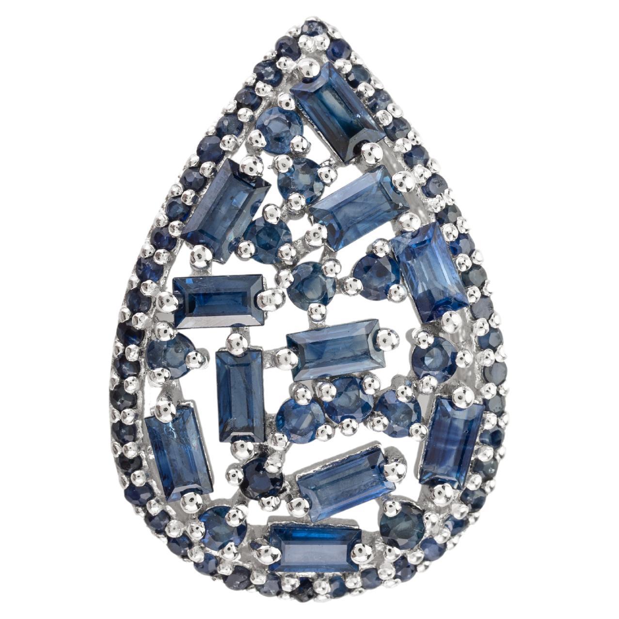 925 Sterling Silver Blue Sapphire Cluster Wedding Brooch