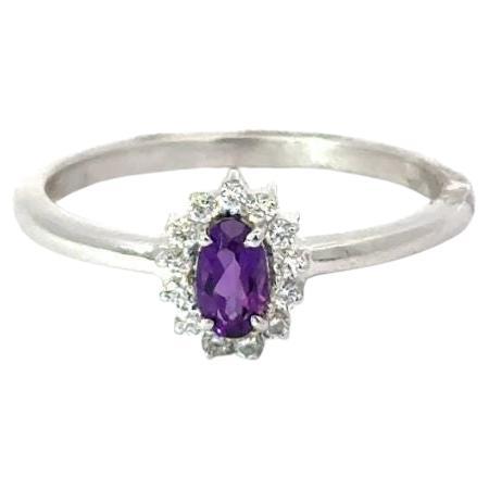 Silver Amethyst February Birthstone Zirconia Everyday Halo Ring Gift for Fiancée
