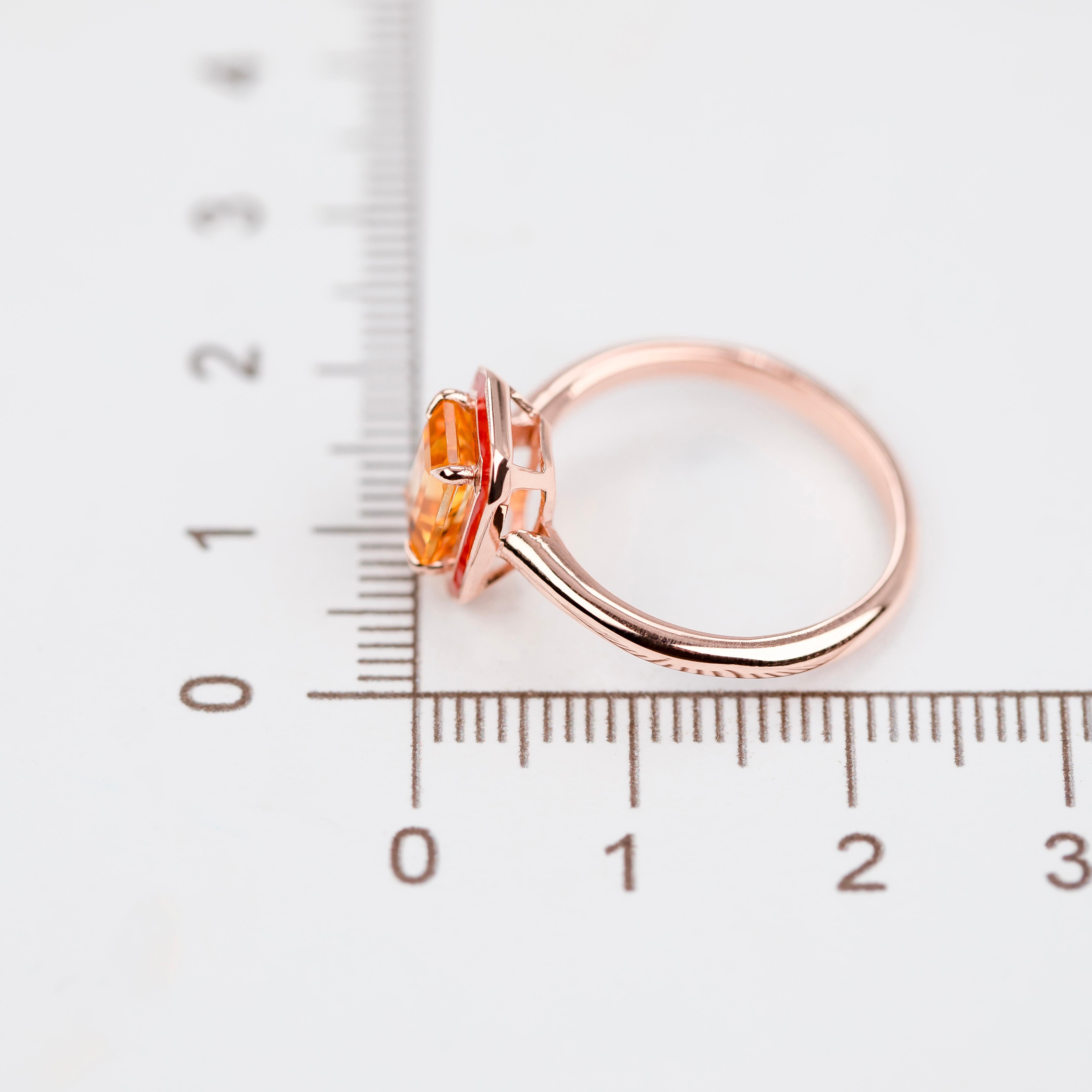 Anello in argento 925 in stile Art Deco, pietra citrina da 0,90-1,00 carati e smalto colorato in vendita 1