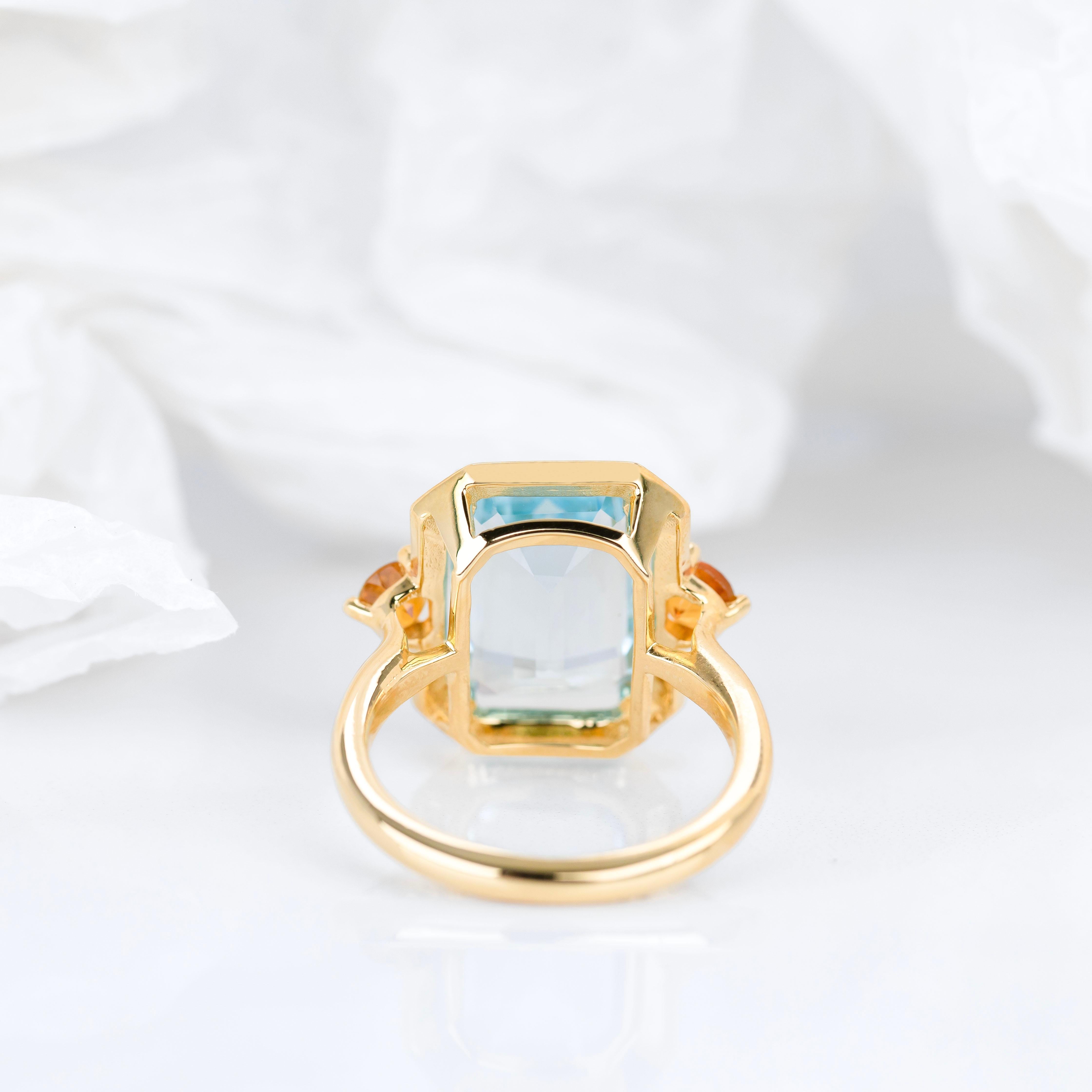 925 Silver Artdeco Style Enameled Cocktail Ring Sky Topaz and Citrine Stone In New Condition For Sale In ISTANBUL, TR