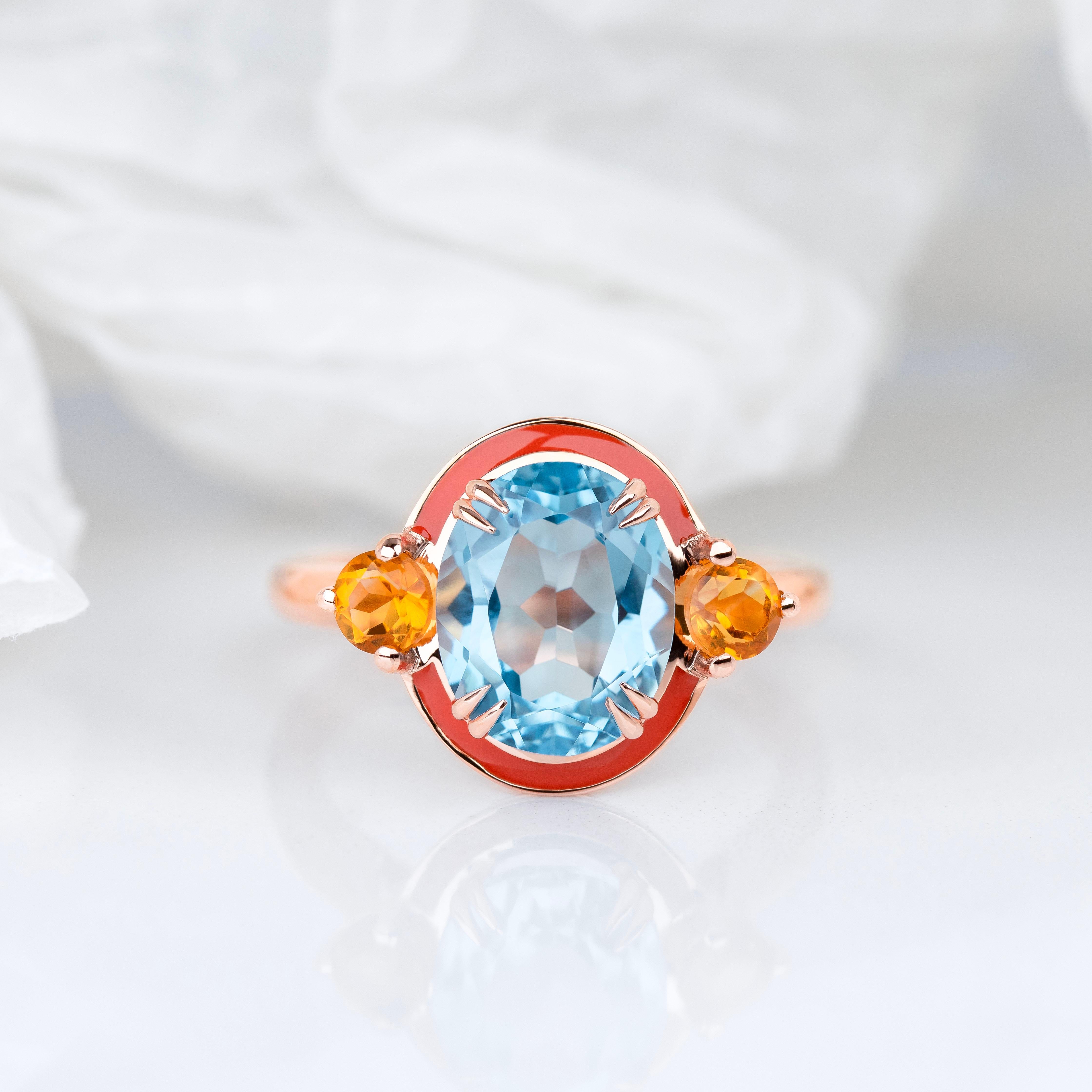 925 Silver Ring, Artdeco Style Enameled Cocktail Ring with 6-7.00 ct Sky Topaz and Citrine, Valentine's Day Jewelry, Gift For Her, Special Gift Jewelry.

If you want, you can also buy this ring in 585 gold. It is available in our store. If you can't